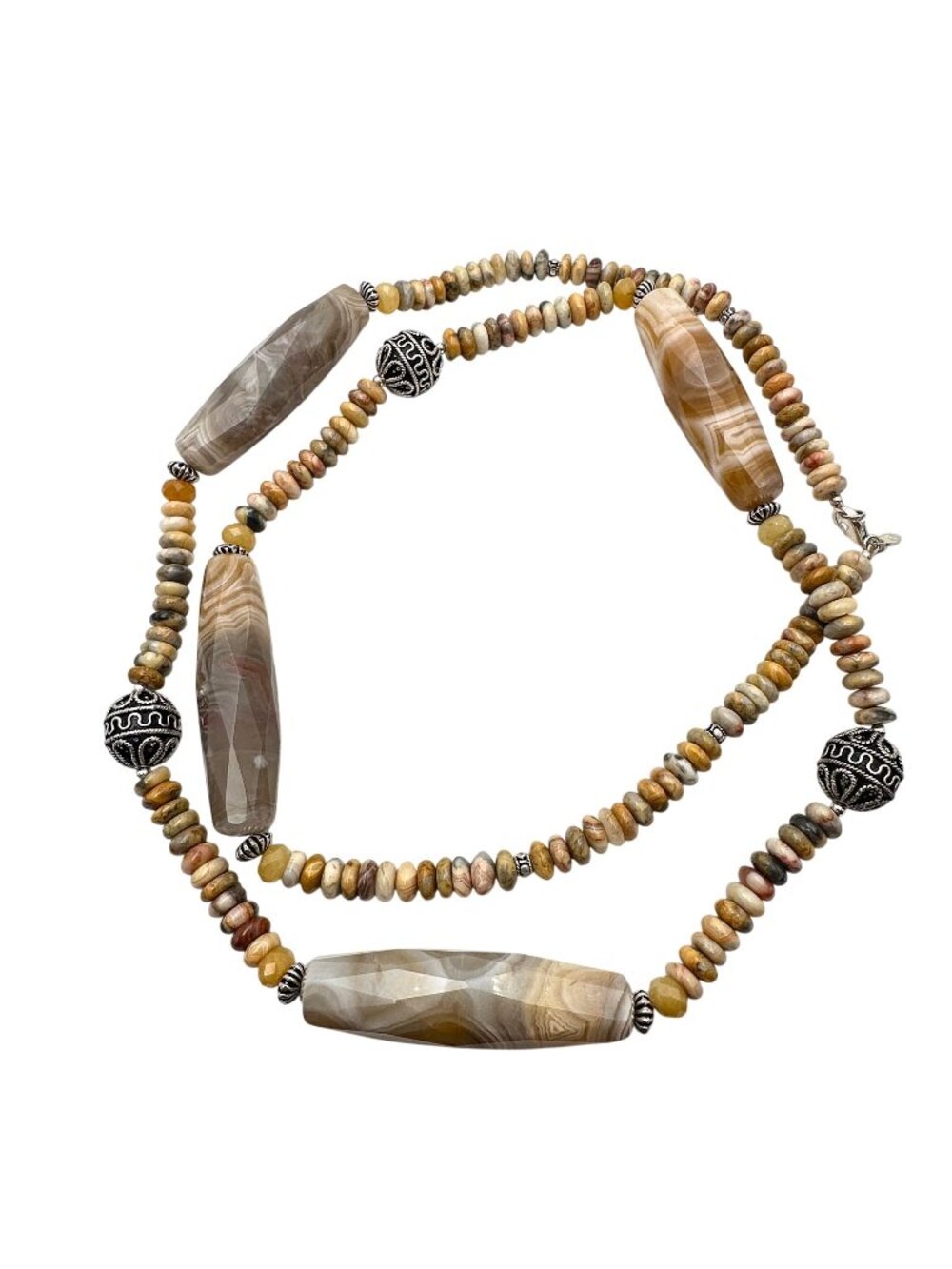 Gorgeous Jasper Gemstone Sterling Silver Necklace 38 Inch Signed SX 925
